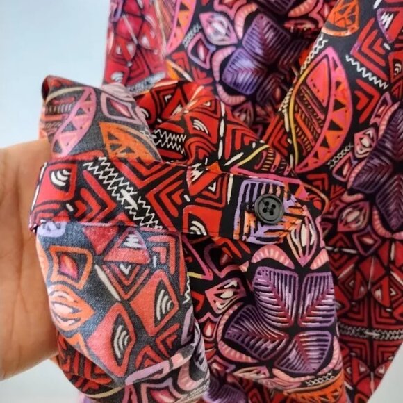 Catherines Button Up Blouse Womens Size 5X Roll Tab Sleeves Geometric Pockets - Picture 5 of 10
